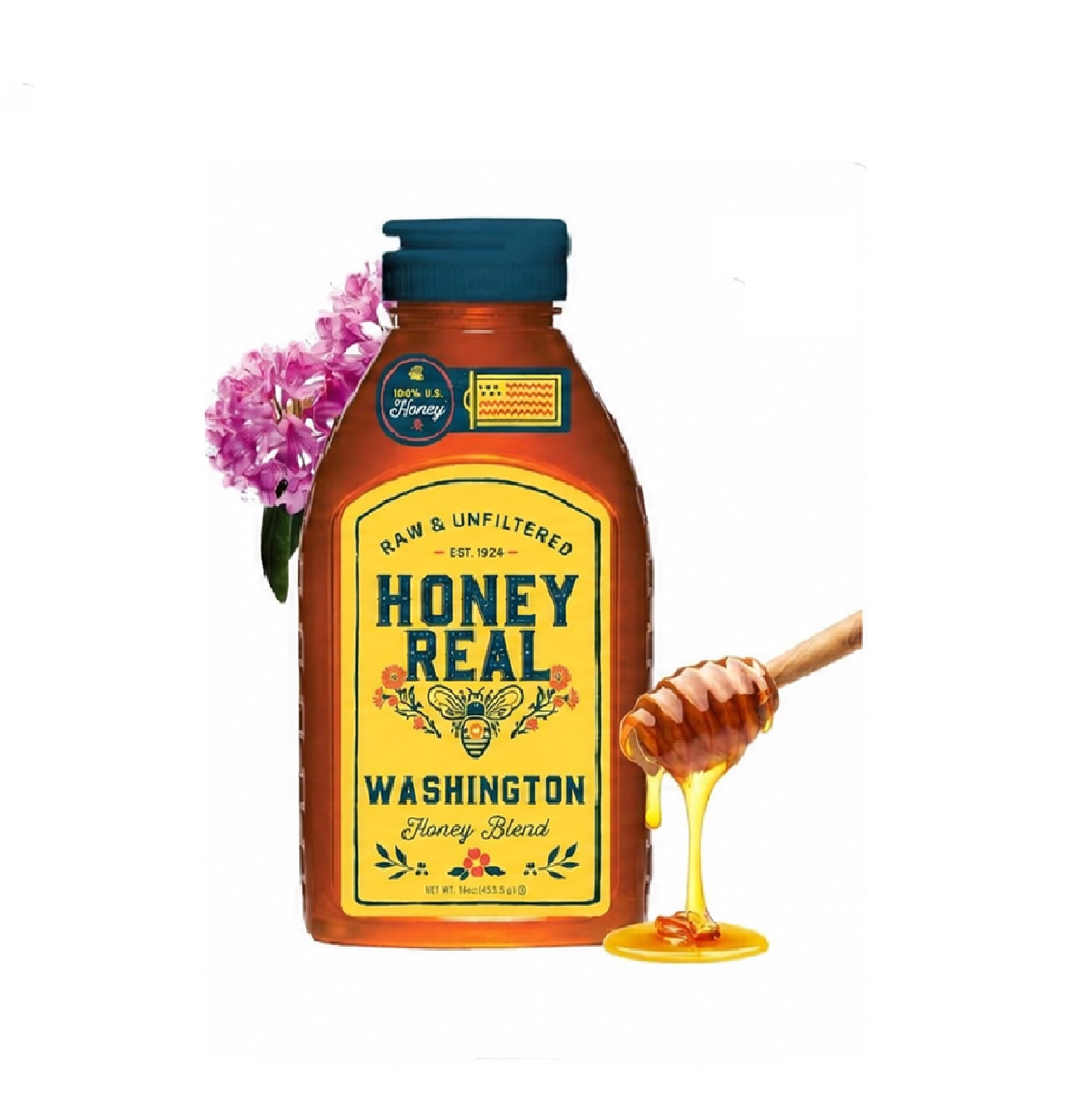 wash Honey Real Washington Raw Unfiltered Honey – 16 oz, - Image 1